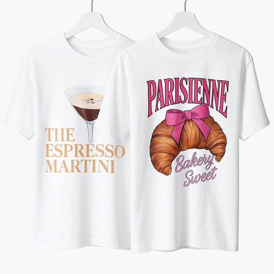 T-Shirt mit Rückenprint 'Martini' + 'Croissant'