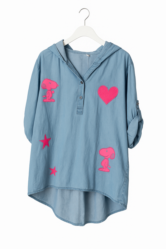 Jeansbluse mit Motiven
